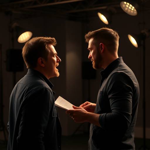 Een acteur die een krachtige monoloog oefent in een studio